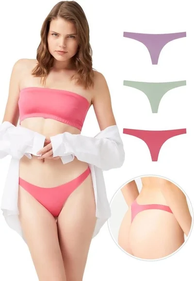 COTTONHILL Laser Cut Women's Thong Panties 3 Pack-1