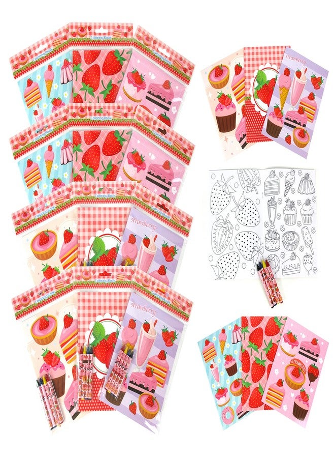 TINYMILLS Strawberry Coloring Book Set with 12 Coloring Books and 48 Crayons Strawberry Birthday Party Supplies Favor Bag Filler Carnival Prizes Rewards Classroom Party - Image 1