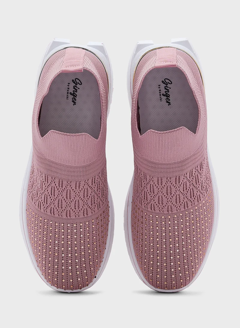 جينجر Diamante Fly Knit Slip On Comfort Shoes