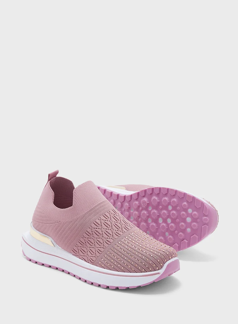 جينجر Diamante Fly Knit Slip On Comfort Shoes