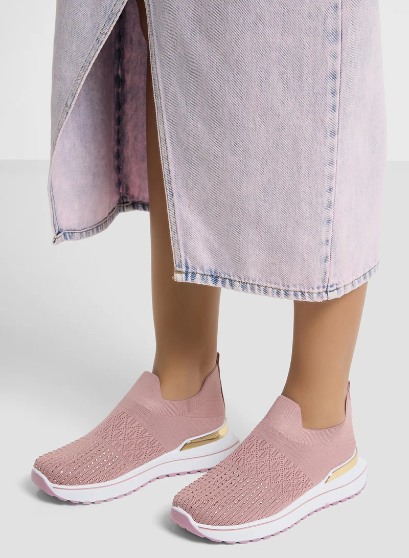 جينجر Diamante Fly Knit Slip On Comfort Shoes