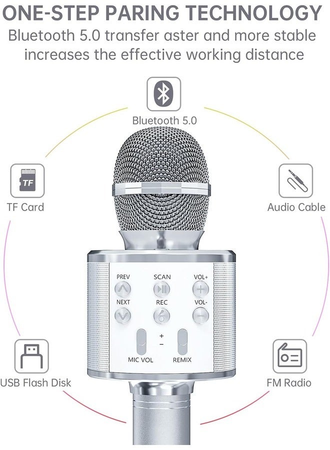 ELTRAZONE 2-Pack Wireless Bluetooth Karaoke Microphones - Portable Handheld Mic Speaker for All Ages (Silver) - Image 2