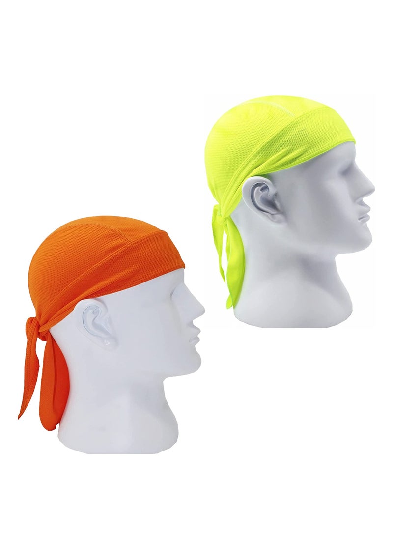 2 Pack Head Wraps Cycling Beanie Caps Dew Rag Skull Caps Pirate Hats Helmet Liner Bandana Head Wrap Doo Rags For Men Women(Green,Orange)  - Image 1