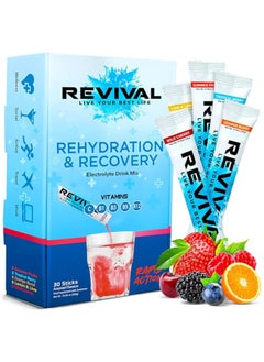Revival Rapid Rehydration Electrolytes Powder - High Strength Vitamin C B1 B3 B5 B12 Supplement Sachet Drink Effervescent Electrolyte Hydration (Assorted Flavor 30 Count (Pack Of 1))