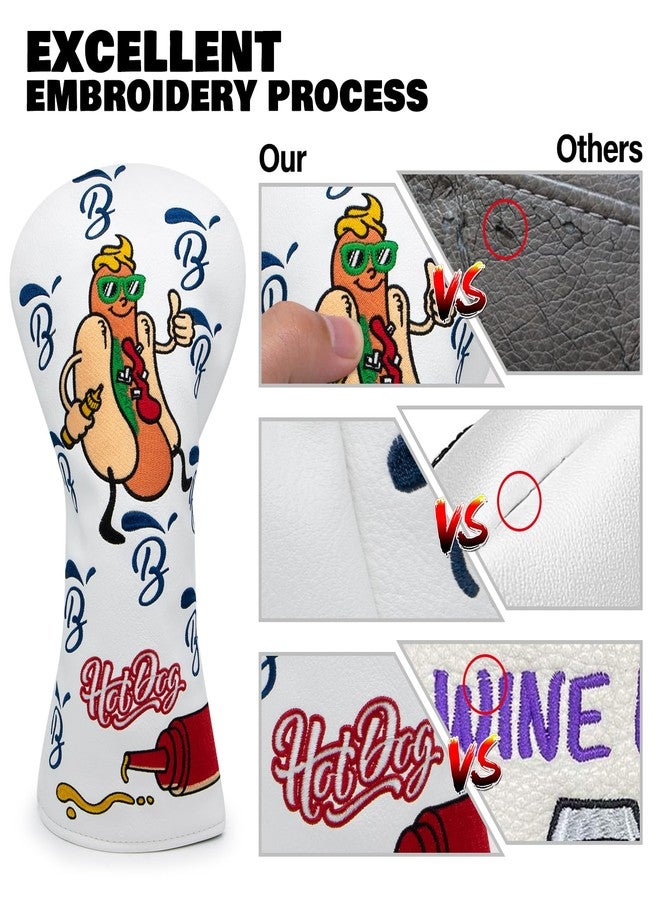 BAIRBRE Golf Club Covers, Hot Dog Golf Driver Cover Fariway Wood Headcovers Hybrid Head Covers 3 Wood Headcover Leather Golf Headcover with Number Tag for All Brand - Image 3