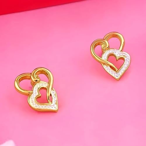 Estele Valentine Gifts For Girlfriend/Wife: Estele Zinc Alloy 24 Kt Gold And Silver Plated Heart Magic Stud Earrings For Girls and Women - Image 2