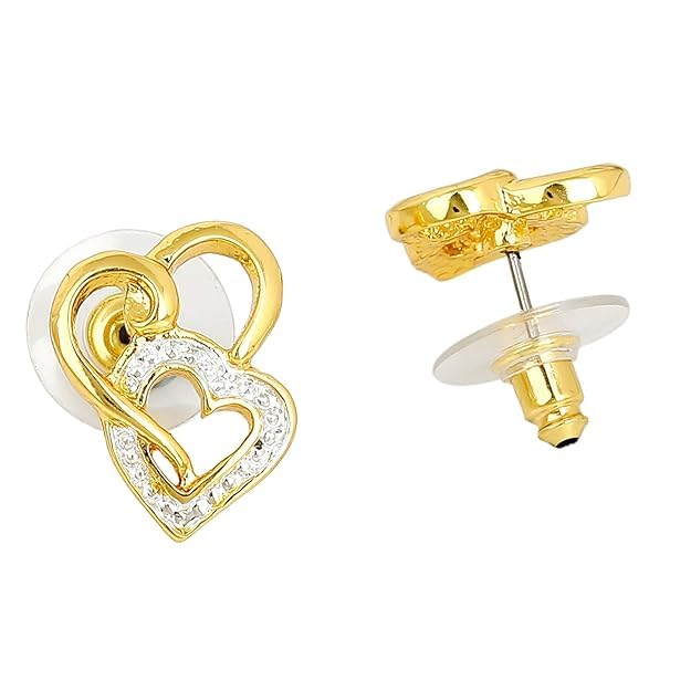 Estele Valentine Gifts For Girlfriend/Wife: Estele Zinc Alloy 24 Kt Gold And Silver Plated Heart Magic Stud Earrings For Girls and Women - Image 3