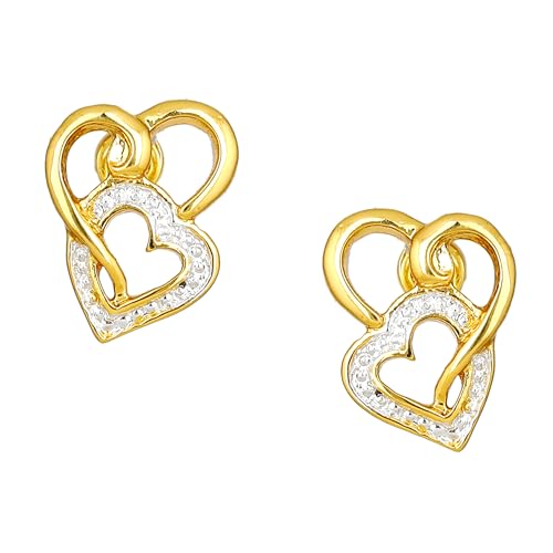 Estele Valentine Gifts For Girlfriend/Wife: Estele Zinc Alloy 24 Kt Gold And Silver Plated Heart Magic Stud Earrings For Girls and Women - Image 1