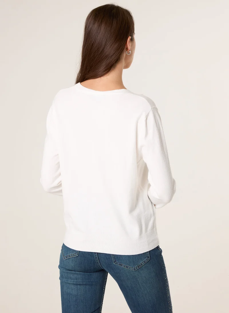 Blue Vanilla V Neck Diamante Button Cardigan