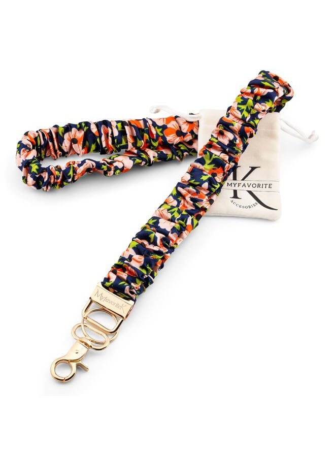 MyfavoriteK Stylish Scrunchie Lanyard for ID Badges Cute Neck Stretchy Lanyard for Keys Retractable Keychain Holder (Midnight Garden) - Image 1