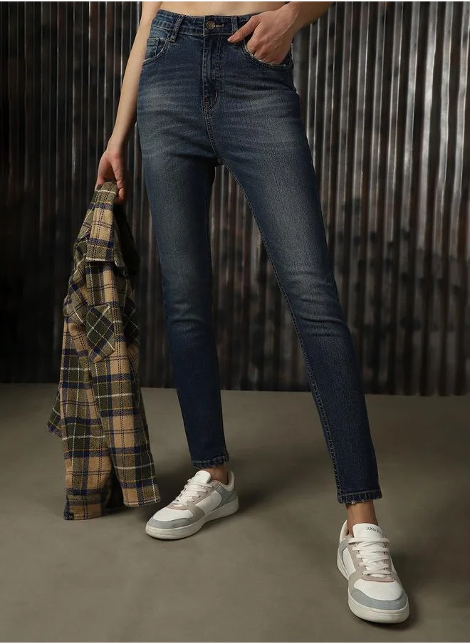 HIGH STAR Women Jeans in Blue featuring Skinny fit fit with a washed pattern, regular length, secured with button closure, crafted from cotton – a stylish must-have for any occasion.