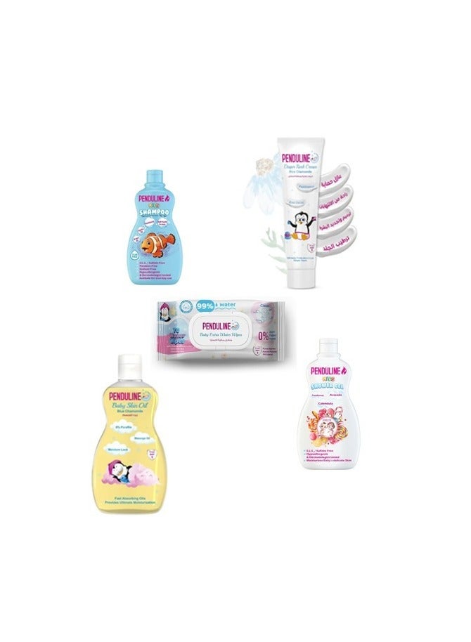 PENDULINE Baby Package ( Shampoo + baby oil + Shower Gel + Wipes + Diaper Rash Cream)  - Image 1
