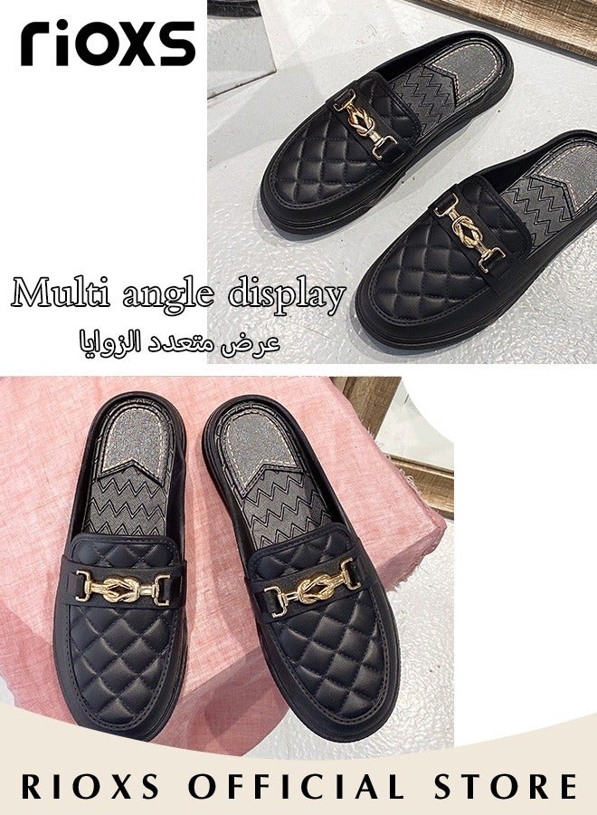 ريوكس شبشب نسائي مسطح مغلق من الأمام صنادل متماسكة موضة سهلة الارتداء على البغال المفتوحة من الخلف أحذية بدون ظهر  - Image 5