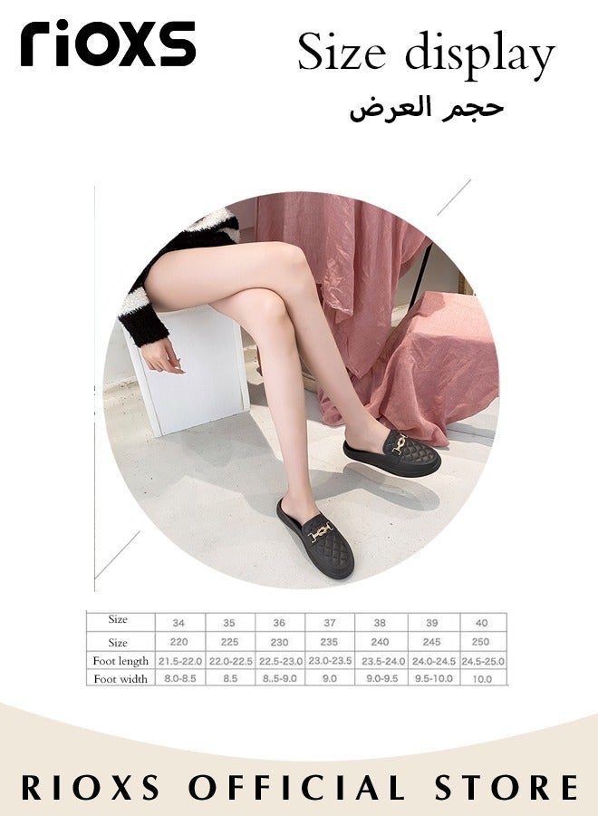 Women's Flat Mules Closed Toe Sandals Knit Fashion Slippers Slip-On Backless Mule Shoes