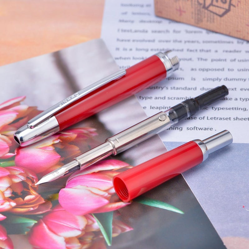 erofa قلم حبر جينهوا 20 القابل للسحب مع رأس رفيع مع محول قلم كتابة هدية، أحمر نبيذي - Image 5