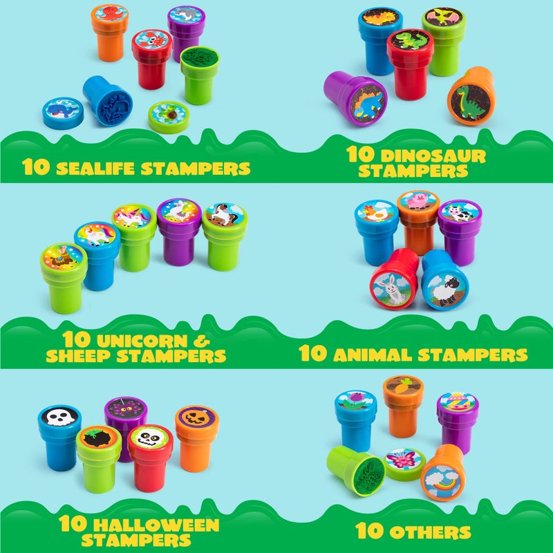 JOYIN 100 Pcs Assorted Stamps for Kids Self-Ink Stamps (50 Different Designs, Dinosaur, Zoo Safari Stampers) for Party Favor, Carnival Prizes, School, Easter Egg Stuffers, Halloween, Christmas - Image 3