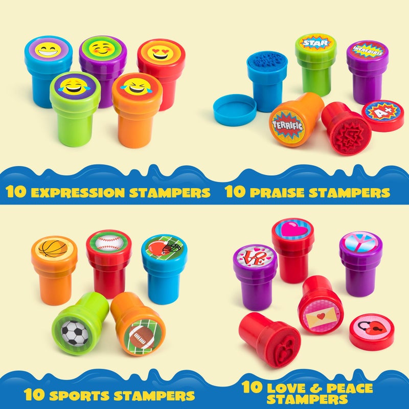 JOYIN 100 Pcs Assorted Stamps for Kids Self-Ink Stamps (50 Different Designs, Dinosaur, Zoo Safari Stampers) for Party Favor, Carnival Prizes, School, Easter Egg Stuffers, Halloween, Christmas - Image 2