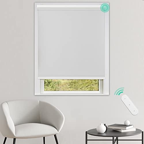 Allesin Motorized Roller Blinds with Remote Control for Windows Blackout Smart Roller Shade Battery Powered Electric Smart Blind WhiteH72 x W35