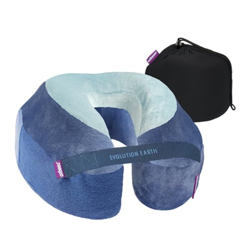 Cabeau Softest Neck Pillow Ever for Travel – Evolution Earth Deluxe – 360° Head, Neck and Chin Support for Sleeping – Sustainable Memory Foam - Buttery Soft Fabric with Compact Carrying Case (Water) - Image 1