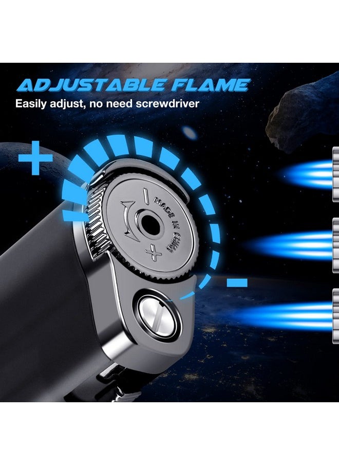 LCFUN LcFun Refillable Triple Jet Flame Lighter 2 Pack - Adjustable Windproof Butane Torch Lighter for Camping and Candles - Butane Not Included (2 Pack Black)  - Image 2