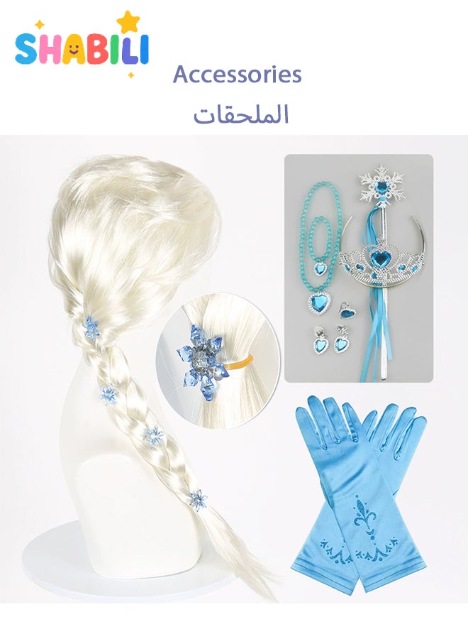 SHABILI Princess Dress-Up Set Long Sleeve Costume Dress with Blonde Braid & 7 Accessories for Girls Kids Birthday Role Play - Image 2