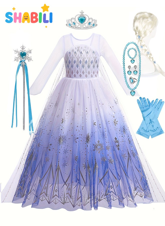 SHABILI Princess Dress-Up Set Long Sleeve Costume Dress with Blonde Braid & 7 Accessories for Girls Kids Birthday Role Play - Image 1