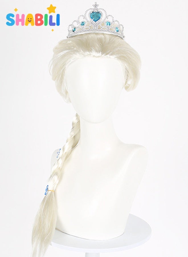 مجموعة تنكر الأميرة للفتيات مع فستان بأكمام طويلة وضفيرة شقراء وملاحقات للدور التمثيلي