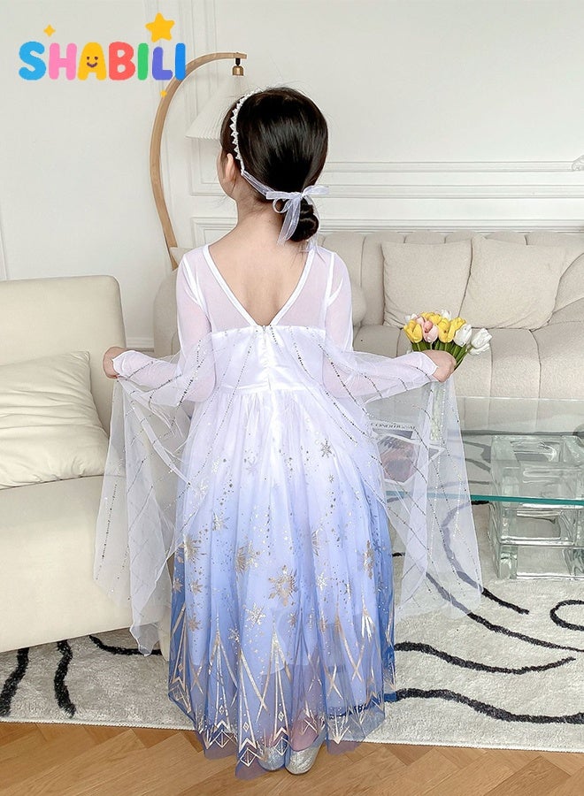 مجموعة تنكر الأميرة للفتيات مع فستان بأكمام طويلة وضفيرة شقراء وملاحقات للدور التمثيلي