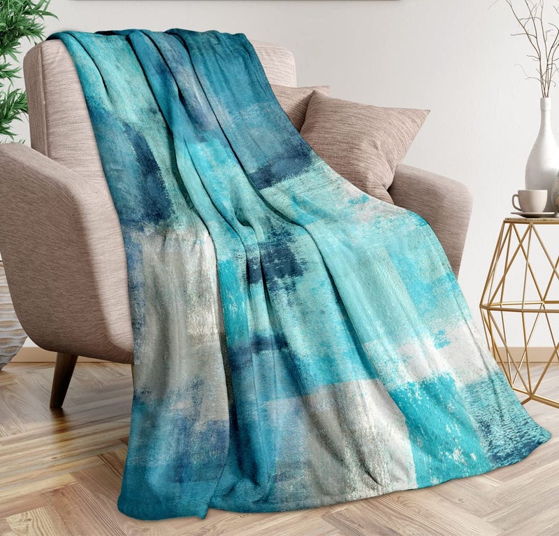 Teal Grey Throw Blanket Turquoise Abstract Art UltraSoft Cozy Fleece Blankets Lightweight Modern Flannel Blanket for Couch Sofa Bedding Home Decor Turquoise Gray 60 L x 50 W