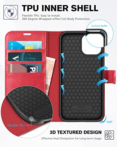 TUCCH Wallet Case for iPhone 13 6.1-inch 5G, [RFID Blocking] Card Slots Holder Stand [Shockproof TPU Interior Case] PU Leather Magnetic Protective Flip Cover Compatible with iPhone 13 6.1" 2021, Red - Image 4