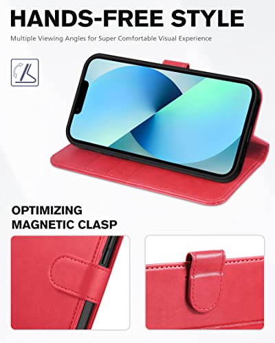 TUCCH Wallet Case for iPhone 13 6.1-inch 5G, [RFID Blocking] Card Slots Holder Stand [Shockproof TPU Interior Case] PU Leather Magnetic Protective Flip Cover Compatible with iPhone 13 6.1" 2021, Red - Image 5