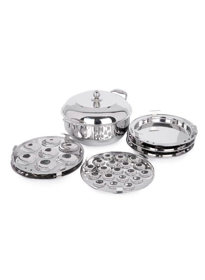 Coconut Stainless Steel Tri-Ply Multi Kadai Idly Steamer with 6 Plates (2 Regular, 1 Mini Idly, 2 Dhokla Idly Plate, 1 Steamer Plate) | Idli, Dhokla & Patra Steamer | Heavy Gauge Food-Grade Cookware | Induction & Gas Compatible | Mirror Finish - Image 2