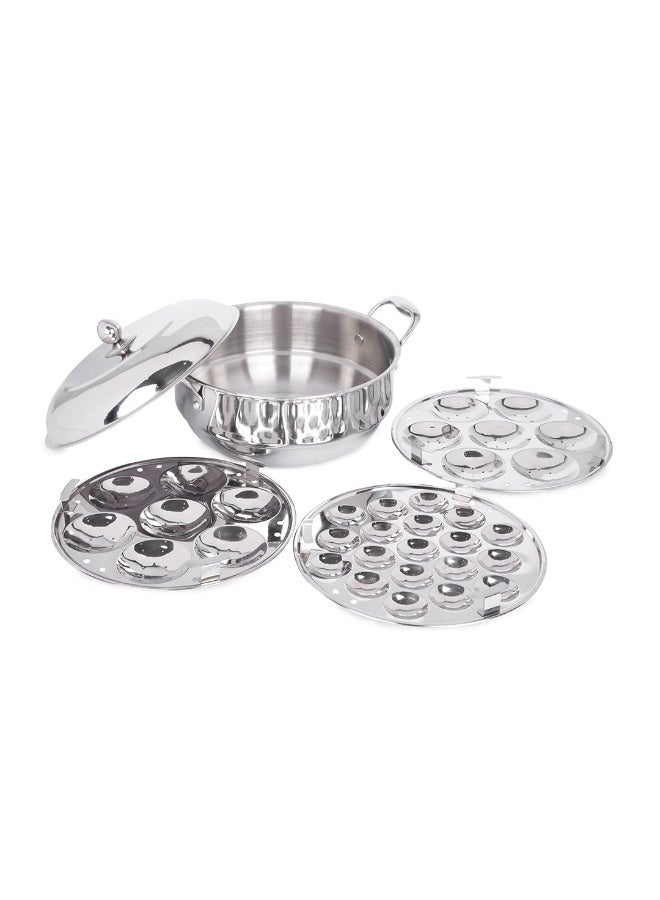 Coconut Stainless Steel Tri-Ply Multi Kadai Idly Steamer with 6 Plates (2 Regular, 1 Mini Idly, 2 Dhokla Idly Plate, 1 Steamer Plate) | Idli, Dhokla & Patra Steamer | Heavy Gauge Food-Grade Cookware | Induction & Gas Compatible | Mirror Finish - Image 4