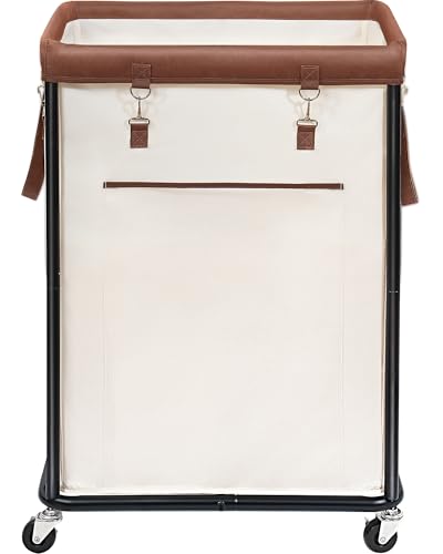 STORAGE MANIAC Large Laundry Basket with Wheels 160L Rolling Laundry Hamper Laundry Cart with Metal Frame and Removable Bag Clothes Hamper for Bedroom Bathroom Dorm Room Laundry Room Beige - Image 1
