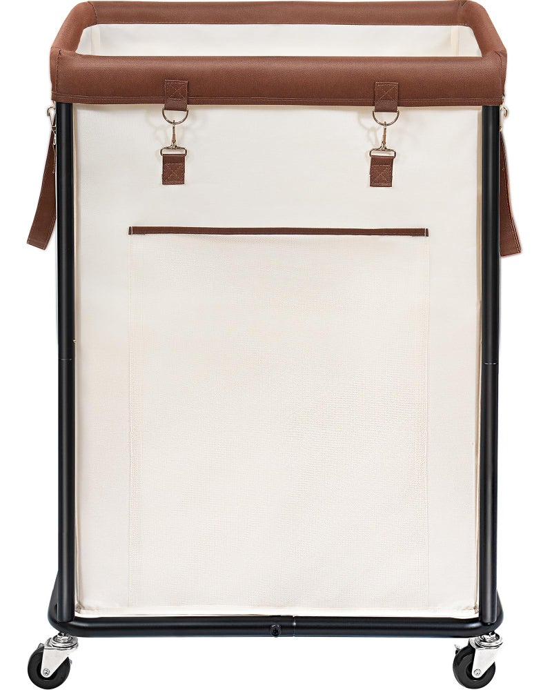 STORAGE MANIAC Large Laundry Basket with Wheels 160L Rolling Laundry Hamper Laundry Cart with Metal Frame and Removable Bag Clothes Hamper for Bedroom Bathroom Dorm Room Laundry Room Beige - Image 2