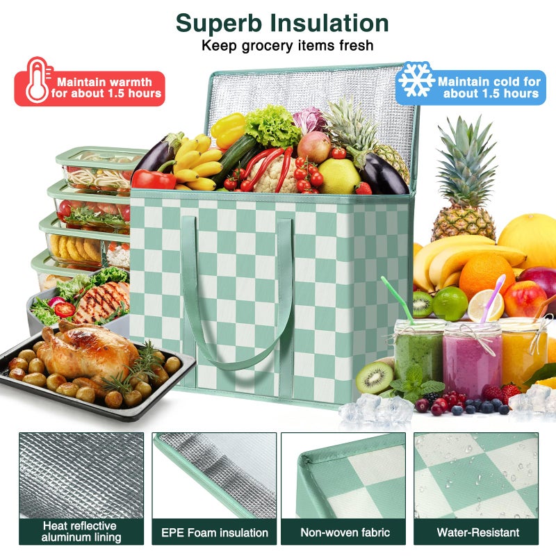 COOZOOM 2 Pack Insulated Reusable Grocery Bags, Heavy Duty Warming Large Capacity Collapsible Cooler Delivery Bags for Pizza, Hot and Cold Food, Party Catering - Image 4