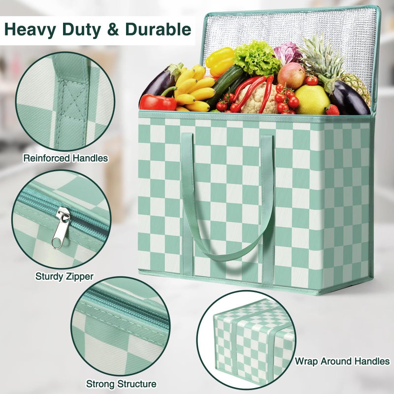 COOZOOM 2 Pack Insulated Reusable Grocery Bags, Heavy Duty Warming Large Capacity Collapsible Cooler Delivery Bags for Pizza, Hot and Cold Food, Party Catering - Image 3