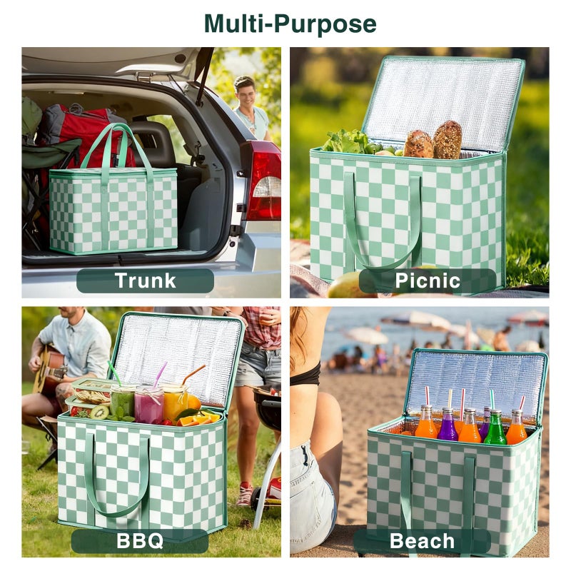 COOZOOM 2 Pack Insulated Reusable Grocery Bags, Heavy Duty Warming Large Capacity Collapsible Cooler Delivery Bags for Pizza, Hot and Cold Food, Party Catering - Image 5