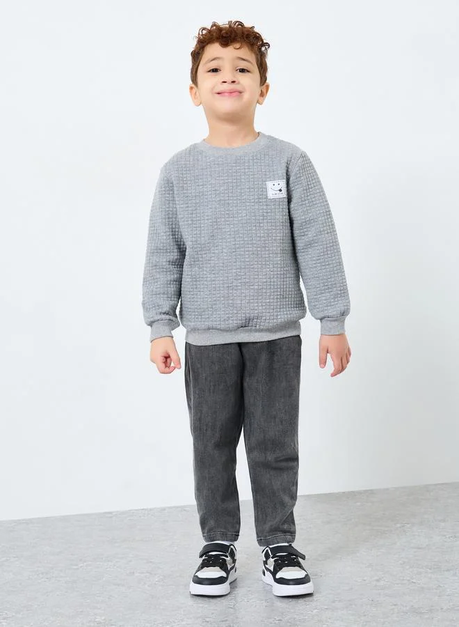 Styli Styli Boys Grey Solid Waffle Knit Sweatshirt