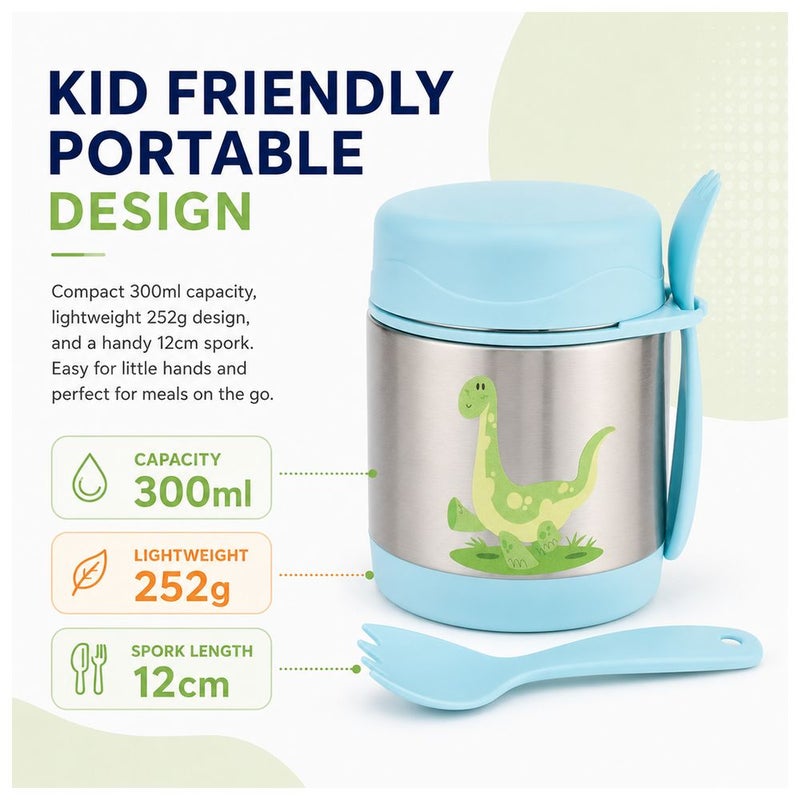 Bonbon - Stainless Steel Kids Food Jar With Spork - Dino - 300 ml - Image 3
