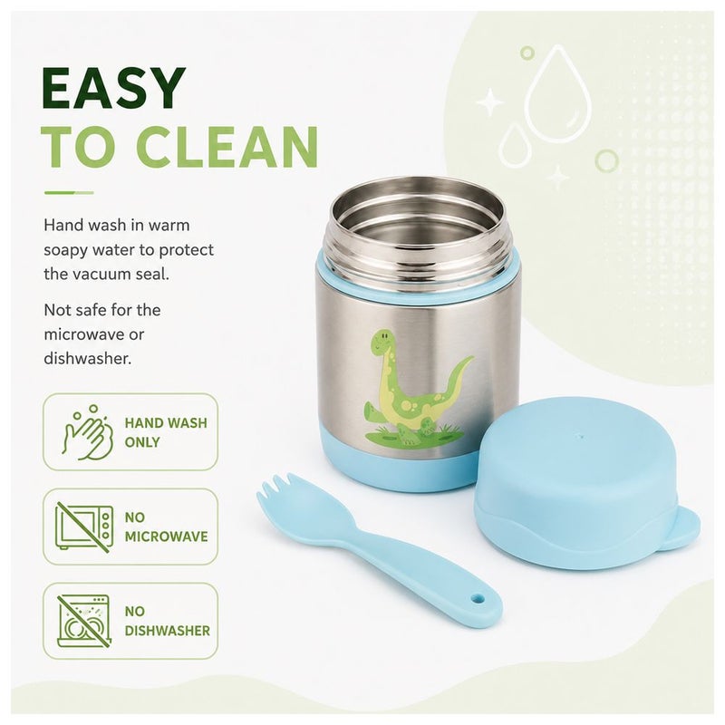 Bonbon - Stainless Steel Kids Food Jar With Spork - Dino - 300 ml - Image 4