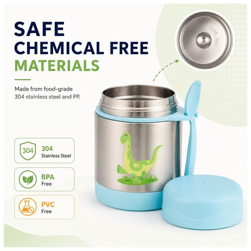 Bonbon - Stainless Steel Kids Food Jar With Spork - Dino - 300 ml - Image 5