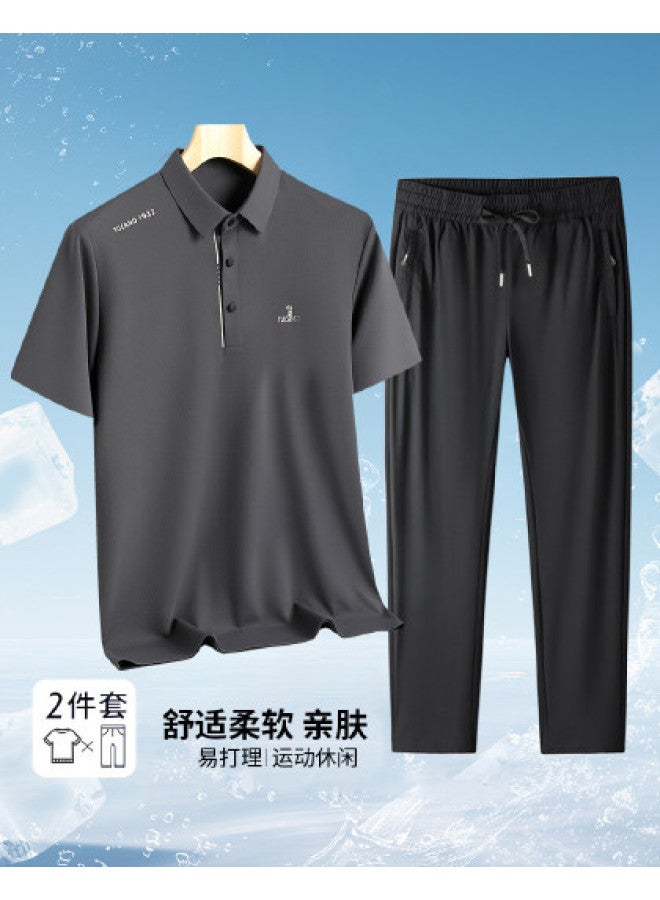 Tucano men's Summer Outfit - Short Sleeve Polo Shirt With Elastic Waist Casual Pants - Image 1