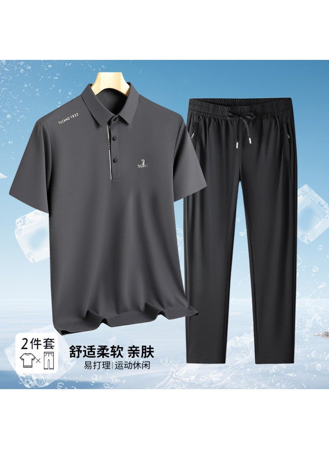 Tucano men's Summer Outfit - Short Sleeve Polo Shirt With Elastic Waist Casual Pants - Image 2