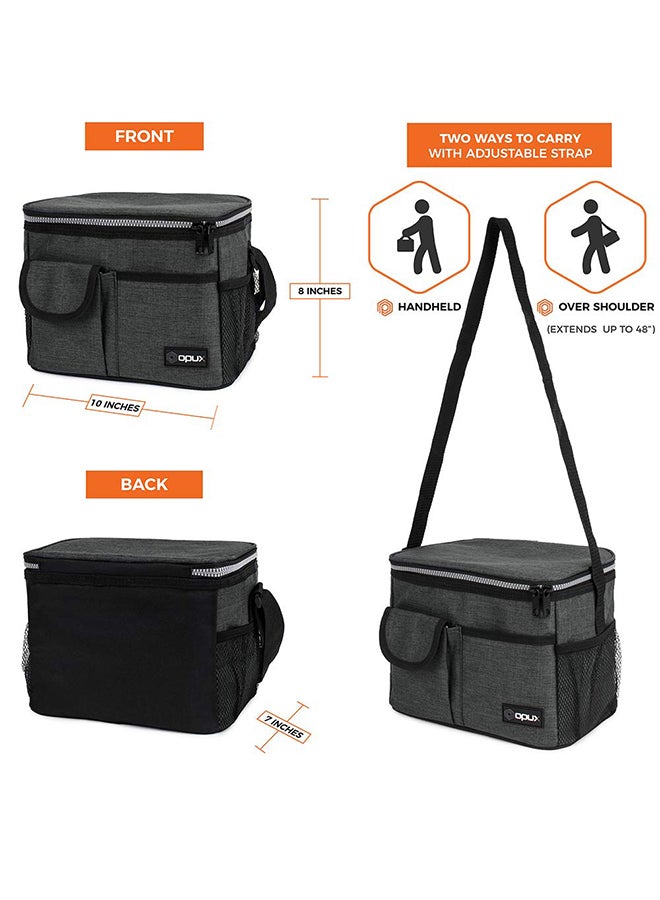 opux Insulated Lunch Bag for Men Women, Leakproof Charcoal Grey Lunch Box for Work, Portable Soft Lunch Cooler Bag with Shoulder Strap, Adult Lunchbox Lunch Pail for Kid Boy Girl School, 14 Can/8L Heather Charcoal - Image 4