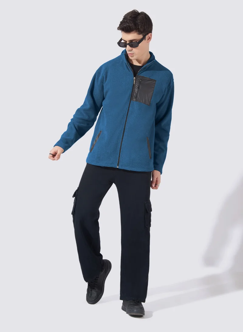 Maniac Maniac Mens Solid Chest Pocket Fullsleeve Teal Blue Loopnet Slim fit Jacket