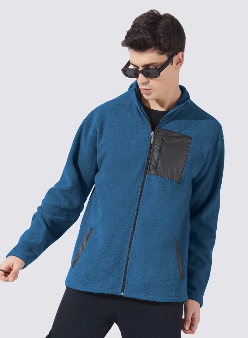 Maniac Maniac Mens Solid Chest Pocket Fullsleeve Teal Blue Loopnet Slim fit Jacket