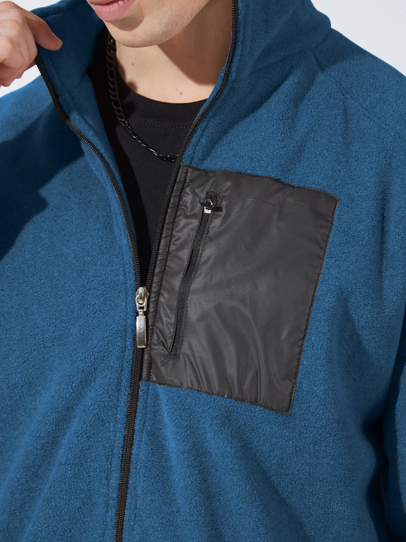 Maniac Maniac Mens Solid Chest Pocket Fullsleeve Teal Blue Loopnet Slim fit Jacket