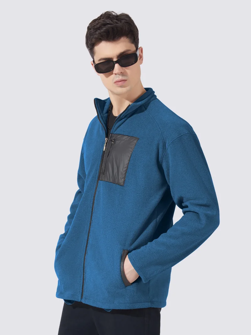 Maniac Maniac Mens Solid Chest Pocket Fullsleeve Teal Blue Loopnet Slim fit Jacket