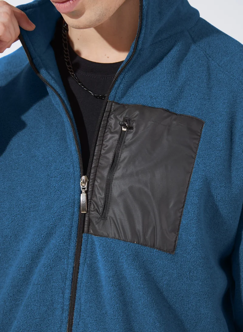 Maniac Maniac Mens Solid Chest Pocket Fullsleeve Teal Blue Loopnet Slim fit Jacket